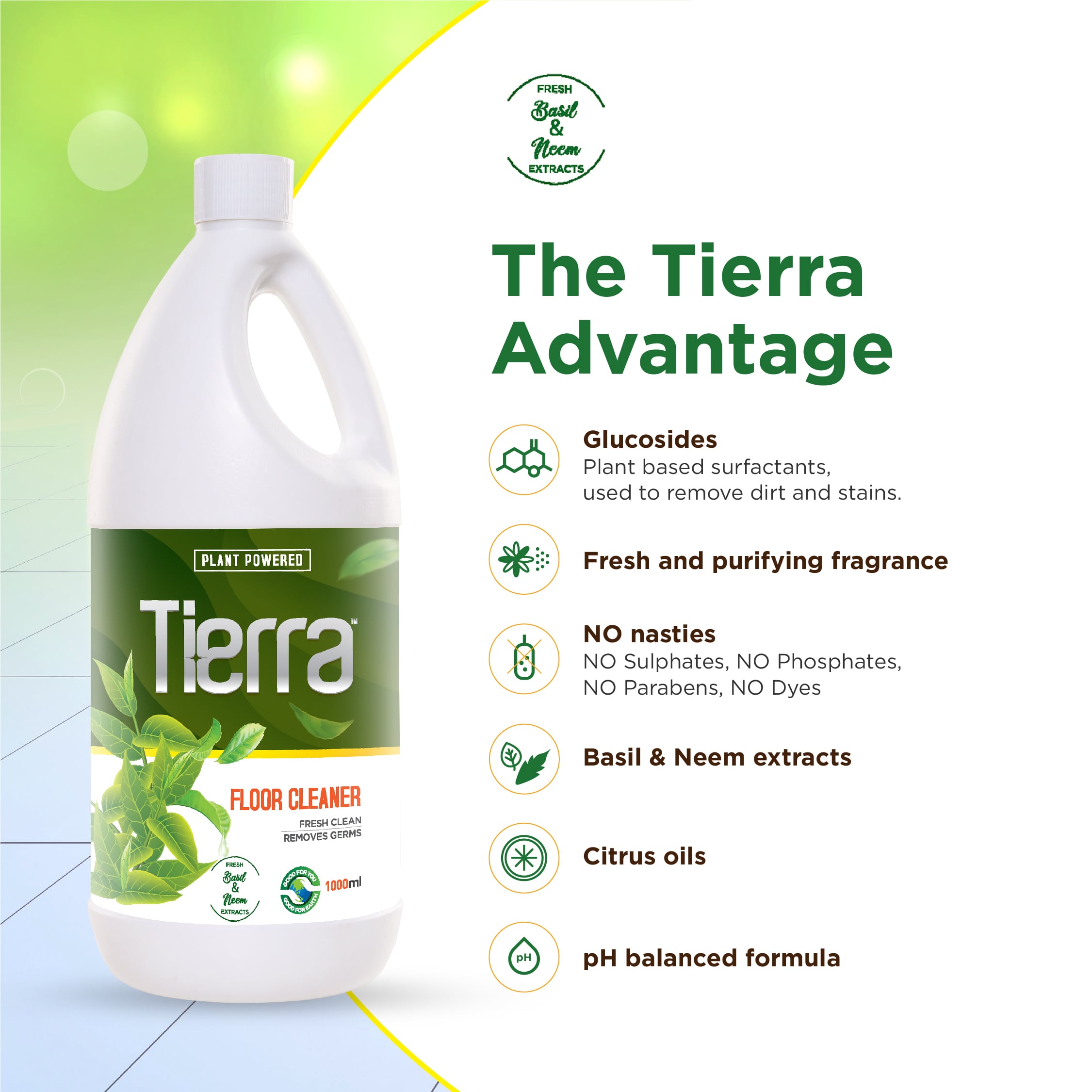 Tierra Floor Cleaner | Basil & Neem Extracts - 1000 ml