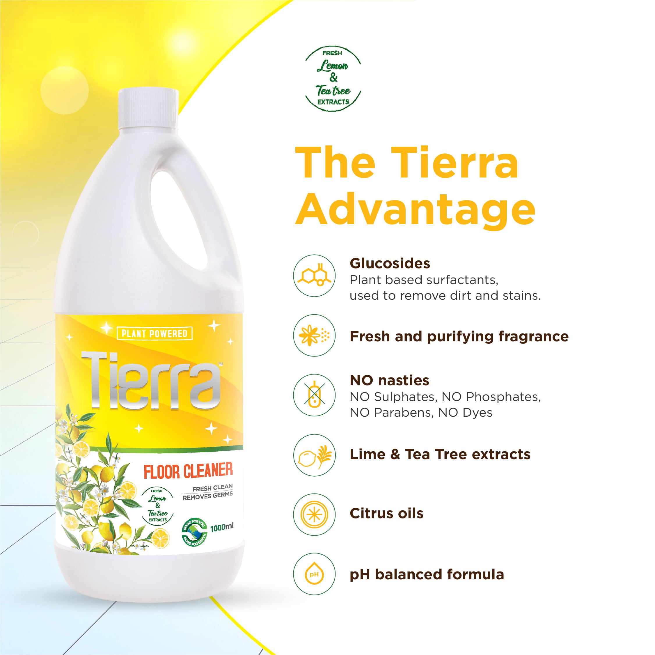 Tierra Floor Cleaner | Lemon & Tea-Tree Extracts - 1000 ml